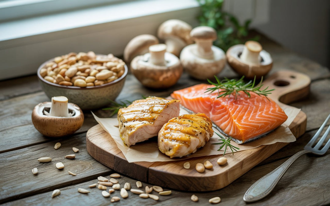 Aliments riches en vitamine B3 niacine incluant poulet saumon cacahuètes champignons sources naturelles