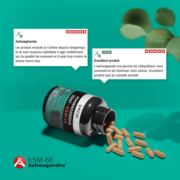 Ashwagandha KSM 66 BioHerbs - Avis clients 5 étoiles - Gélules anti-stress naturelles avec témoignages utilisateurs satisfaits