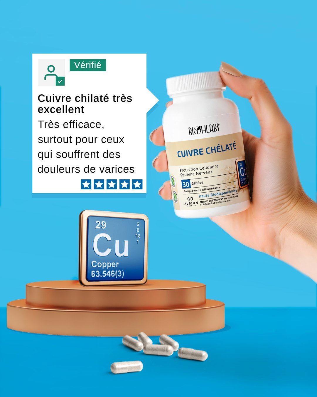 Cuivre Chélaté Haute Biodisponibilité - Soutien Immunitaire et Osseux Bioherbs