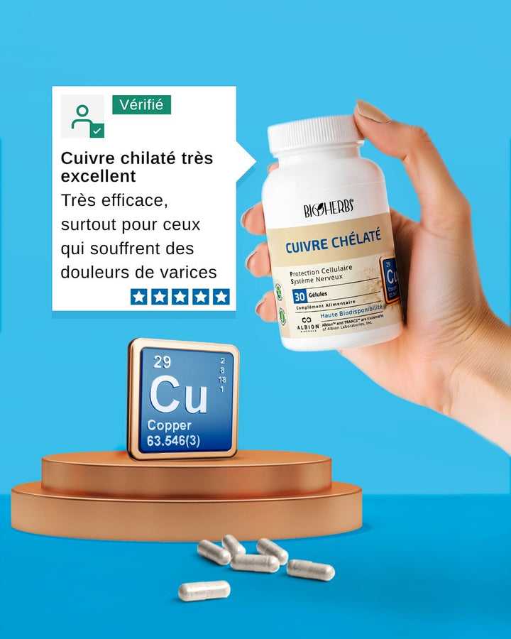 Cuivre Chélaté Haute Biodisponibilité - Soutien Immunitaire et Osseux Bioherbs
