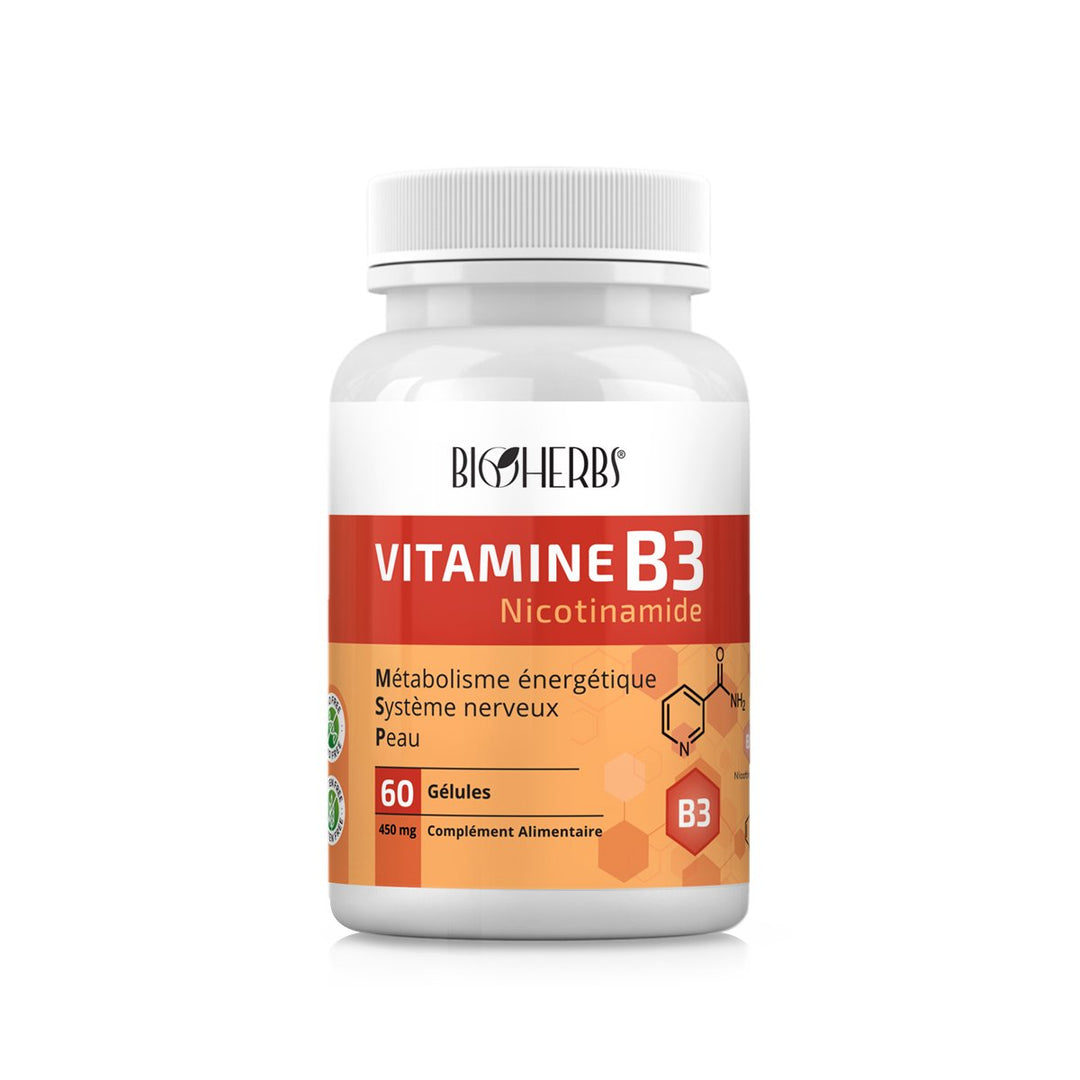 Vitamine B3 Bioherbs 60 gélules 450mg nicotinamide complément alimentaire Tunisie